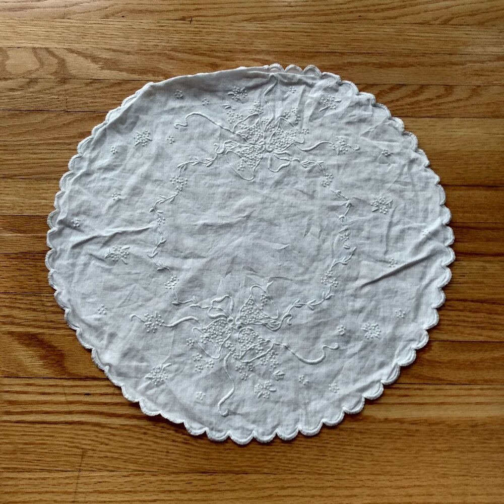 Vintage Hand Embroidered Doily Wedding Bells